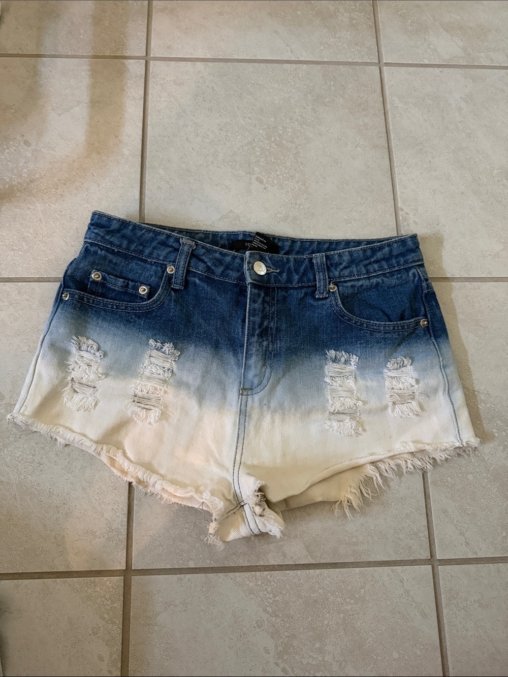 Women’s Ombre Denim Distressed Shorts - Blue to Cream